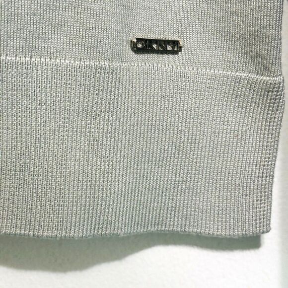 DKNY Boxy Sequin Pocket Sweater Sz Large Sage Green Crop Crewneck - Picture 5 of 8